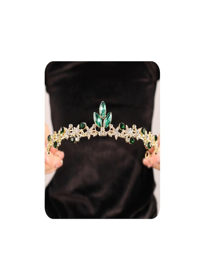 Rannyrena Gold Wedding Crystal Tiaras and Crowns for Women Rhinestone Bridal Queen Crown Princess Headpiece Hair Accessories for Birthday Wedding Pageant Party Prom (Green) - Image 1